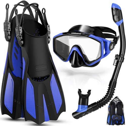 Odoland Schnorchelset Erwachsene 3 in 1 mit Anti-Fog Taucherbrille und Dry Schnorchel, Verstellbare Schwimmflossen, Taucherausrüstung Set zum Schwimmen/Schnorcheln, Marineblau L Odoland Schnorchelset Erwachsene 3 in 1 mit Anti-Fog Taucherbrille und Dry Schnorchel, Verstellbare Schwimmflossen, Taucherausrüstung Set zum Schwimmen/Schnorcheln, Marineblau L von Odoland