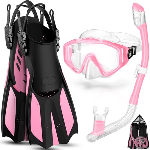Odoland Schnorchelset Erwachsene 3 in 1 mit Anti-Fog Taucherbrille und Dry Schnorchel, Verstellbare Schwimmflossen, Taucherausrüstung Set zum Schwimmen/Schnorcheln, Rosa M Odoland Schnorchelset Erwachsene 3 in 1 mit Anti-Fog Taucherbrille und Dry Schnorchel, Verstellbare Schwimmflossen, Taucherausrüstung Set zum Schwimmen/Schnorcheln, Rosa M von Odoland