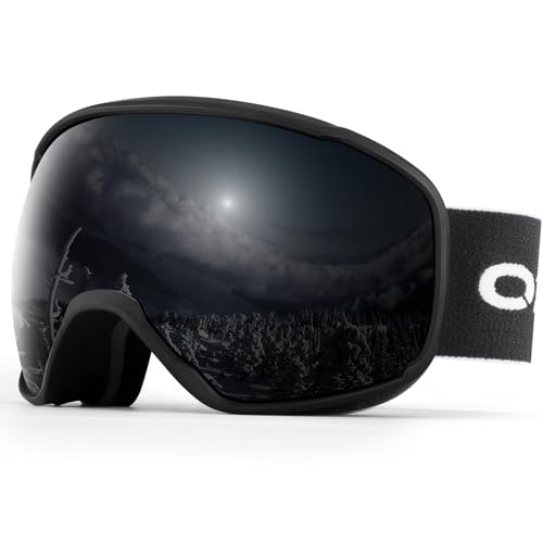 Odoland Skibrille Erwachsene Ski Goggles für Damen und Herren Jungen,Sphärisch Snowboardbrille UV-Schutz Kompatibler Helm Anti Fog für Skifahre Verspiegelt Schwarz VLT von Odoland