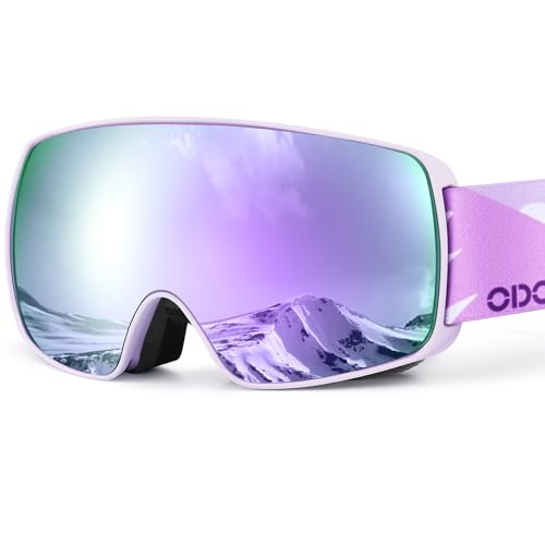 Odoland Skibrille Kinder Snowboardbrille für brillenträger Helmkompatible mit UV-Schutz und OTG Anti-Beschlage für Jungen und Mädchen zum Skifahren und Bergsteigen Weiß Violett von Odoland