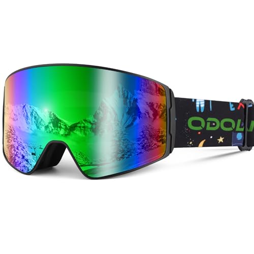 Odoland Skibrille für Kinder, zylindrische Snowboardbrille, beschlagfrei, UV-Schutz, Windschutz, breite Sicht, für Jungen und Mädchen, helmkompatibel, BG von Odoland