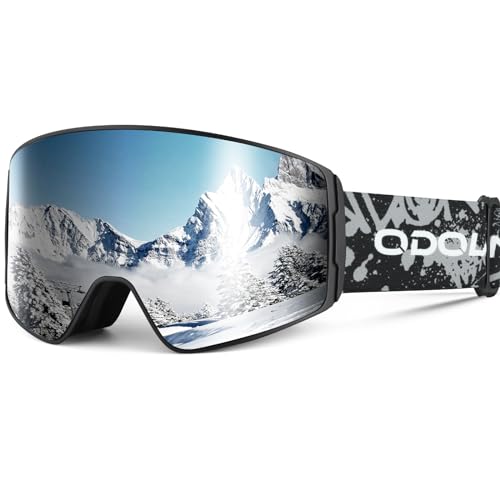 Odoland Skibrille Kinder Unisex Snowboardbrille Helmkompatible mit UV-Schutz und Anti-Beschlage für Jungen und Mädchen zum Skifahren Silber von Odoland