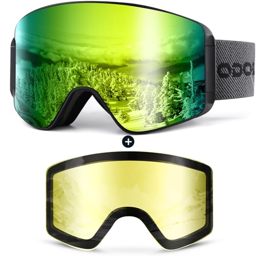 Odoland Skibrille für Damen und Herren Jungen Ski Goggles Anti-Fog UV-Schutz mit Magnetische Wechselglas Snowboardbrille Helmkompatible zum Snowboard Skifahren Schwarz Gold von Odoland