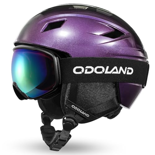 Odoland Skihelm und Skibrille Set, Farbwechselnder Snowboardhelm mit Snowboardbrille für Erwachsene und Jugend Ski Goggles UV 403 Schutz Windwiderstand Snowboard Brille zum Skifahren und Bergsteigen von Odoland