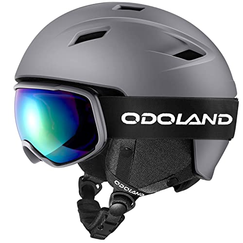 Odoland Skihelm und Skibrille Set, Snowboardhelm mit Snowboardbrille für Erwachsene, Schneebrille UV 400 Schutz Windwiderstand Snowboard Brille zum Skifahren und Bergsteigen Grau S Odoland Skihelm und Skibrille Set, Snowboardhelm mit Snowboardbrille für Erwachsene, Schneebrille UV 400 Schutz Windwiderstand Snowboard Brille zum Skifahren und Bergsteigen Grau S von Odoland