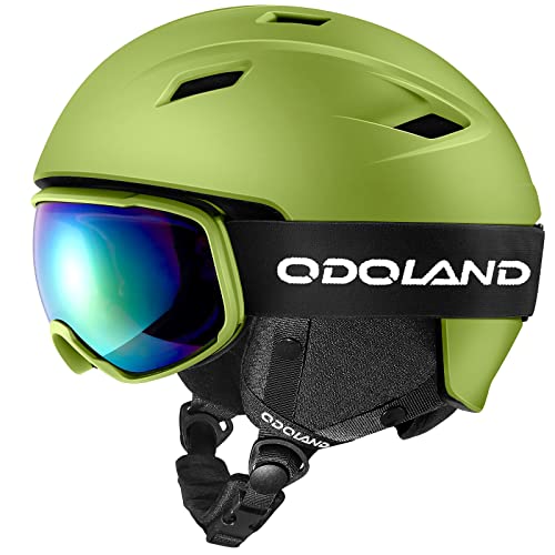Odoland Skihelm und Skibrille Set, Snowboardhelm mit Snowboardbrille für Erwachsene, Schneebrille UV 400 Schutz Windwiderstand Snowboard Brille zum Skifahren und Bergsteigen Mattes Grün S Odoland Skihelm und Skibrille Set, Snowboardhelm mit Snowboardbrille für Erwachsene, Schneebrille UV 400 Schutz Windwiderstand Snowboard Brille zum Skifahren und Bergsteigen Mattes Grün S von Odoland