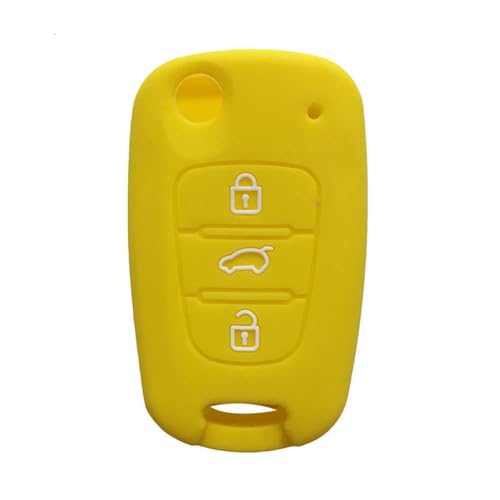 Odongk Günstige Autoschlüssel-Fernbedienung mit 3 Tasten, klappbar, für K-IA RIO K2 K5 Sportage Sorento Halter, Silikon-Schlüsselabdeckung, Gelb von Odongk