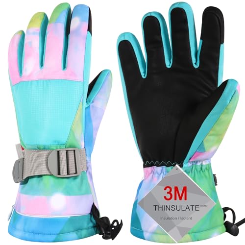 Odtmger Ski-Handschuhe, Winterhandschuhe, wasserdichte Winter-Ski-Handschuhe, warme, atmungsfähige Schneehandschuhe für Jungen und Mädchen, die im Freien im kalten Winter Sport Treiben von Odtmger