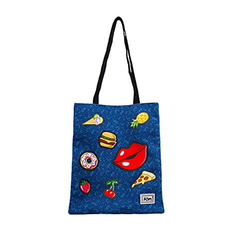 Oh My Pop! Patches-Shopping Bag Einkaufstasche, Dunkelblau von Oh My Pop!