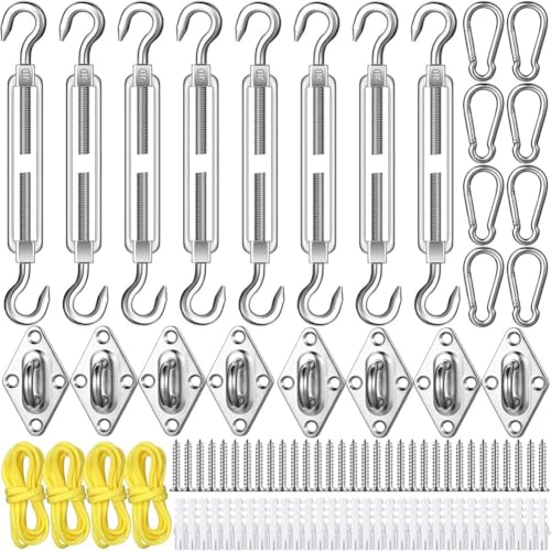 Ohewiiuk 92-Teiliges Sonnensegel-Hardware-Kit, Rostfreies Schatten-Hardware-Kit für die Installation Von Dreieckigen und Rechteckigen Sonnensegeln, Silberfarben von Ohewiiuk