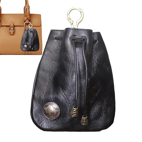 Oldmoom Rindsleder-Tasche, Rindsleder-Geldbörse,Retro-Aufbewahrungstasche - Münzgeldbörse aus echtem Leder mit Kordelzug, Münzorganisator, Kleingeldhalter, kleine Tasche für Männer und Frauen von Oldmoom