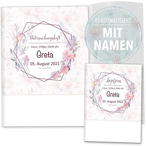 Olgs U-Hefthüllen und Impfpass Hülle Set Cute Bunny Blumenkranz mit Innenfächern und personalisierbar mit Namen von Olgs