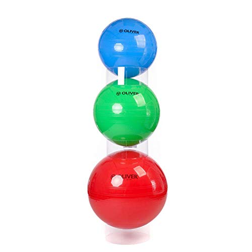 Oliver – Gymnastikball Stapelhilfe zur platzsparenden Aufbewahrung & als Wegrollsperre – Pezziball Halterung für Gymnastikbälle ab 42 cm Ø – transparente Ballschale für Sitzbälle von Oliver