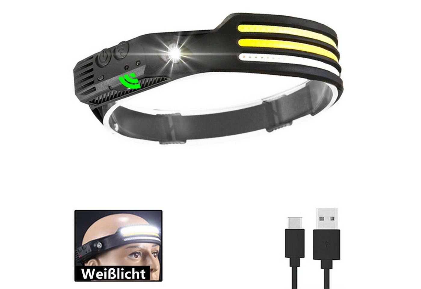 Olotos Stirnlampe LED COB XPE Kopflampe Scheinwerfer USB Wiederaufladbar mit Sensor, 1-3 COB 5 Modi 230°Ultra Weitwinkel Rot Gelb Licht IPX4 Wasserdicht Olotos Stirnlampe LED COB XPE Kopflampe Scheinwerfer USB Wiederaufladbar mit Sensor, 1-3 COB 5 Modi 230°Ultra Weitwinkel Rot Gelb Licht IPX4 Wasserdicht von Olotos