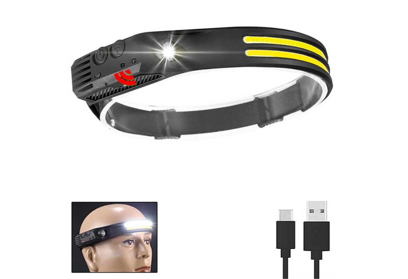 Olotos Stirnlampe LED COB XPE Kopflampe Scheinwerfer USB Wiederaufladbar mit Sensor, 1-3 COB 5 Modi 230°Ultra Weitwinkel Rot Gelb Licht IPX4 Wasserdicht Olotos Stirnlampe LED COB XPE Kopflampe Scheinwerfer USB Wiederaufladbar mit Sensor, 1-3 COB 5 Modi 230°Ultra Weitwinkel Rot Gelb Licht IPX4 Wasserdicht von Olotos