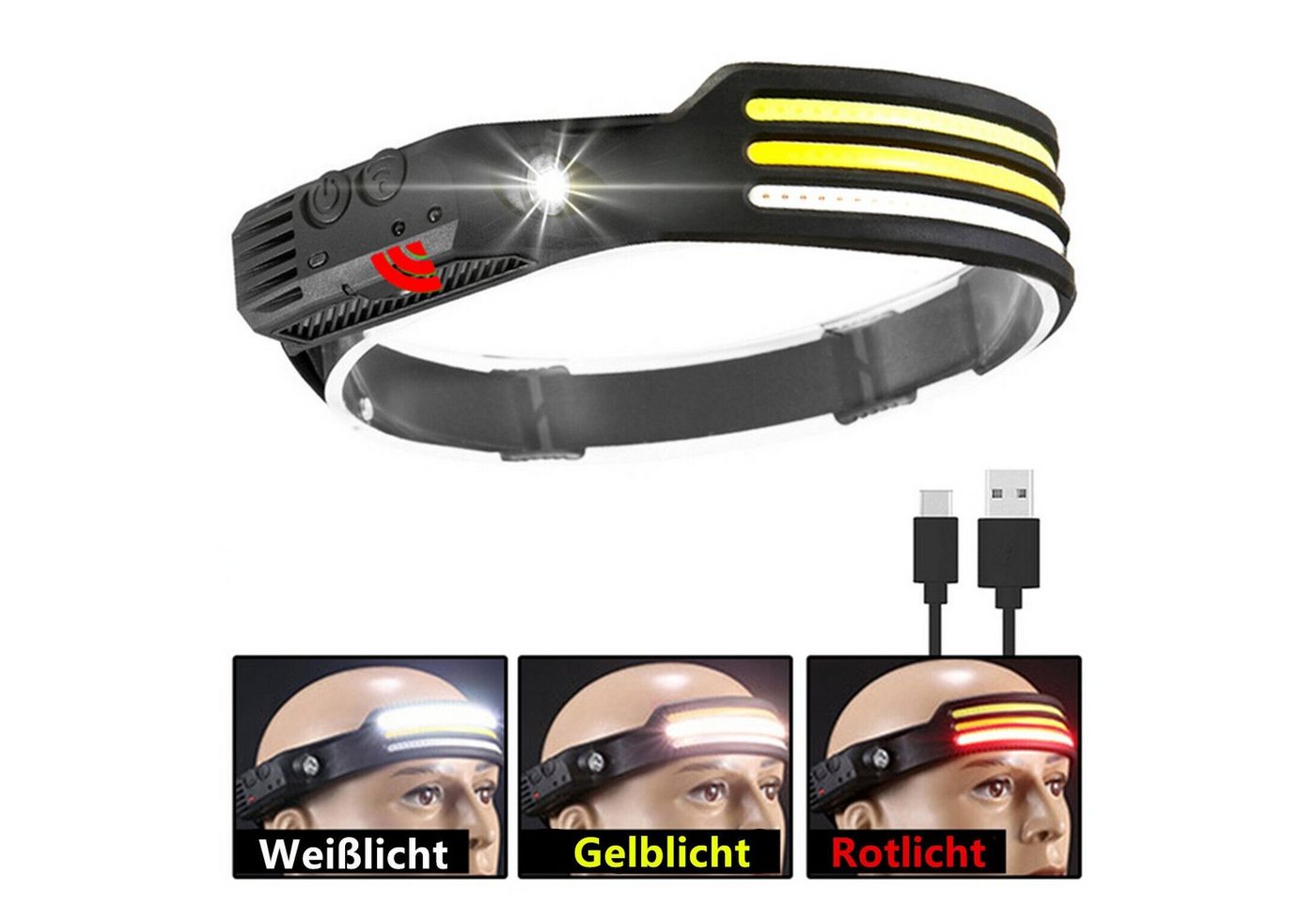 Olotos Stirnlampe LED COB XPE Kopflampe Scheinwerfer USB Wiederaufladbar mit Sensor, 1-3 COB 5 Modi 230°Ultra Weitwinkel Rot Gelb Licht IPX4 Wasserdicht Olotos Stirnlampe LED COB XPE Kopflampe Scheinwerfer USB Wiederaufladbar mit Sensor, 1-3 COB 5 Modi 230°Ultra Weitwinkel Rot Gelb Licht IPX4 Wasserdicht von Olotos