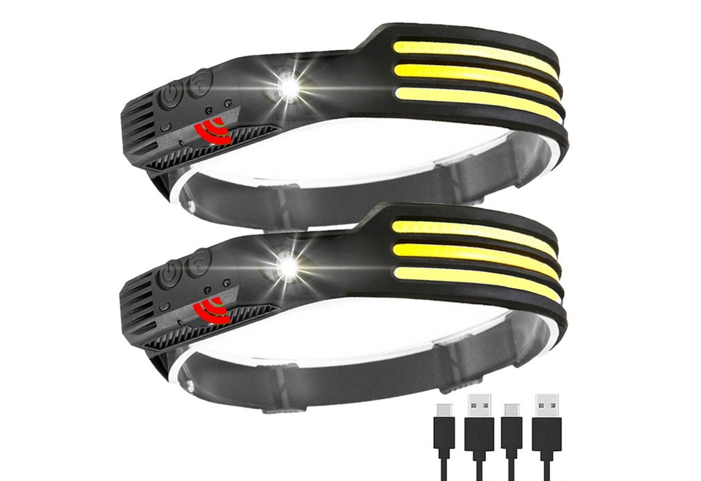 Olotos Stirnlampe LED COB XPE Kopflampe Scheinwerfer USB Wiederaufladbar mit Sensor (2 Stück Set), 5 Modi 1500mAh 230°Ultra Weitwinkel Licht IPX4 Wasserdicht von Olotos