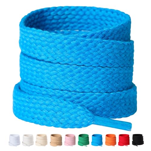 Olukssck 2 Paar 12mm Breit Flache Schnürsenkel aus 100% Baumwolle, Premium Dicke Schuhbänder für Sportschuhe Sneaker Turnschuhe und Freizeitschuhe, Blau, 140cm Olukssck 2 Paar 12mm Breit Flache Schnürsenkel aus 100% Baumwolle, Premium Dicke Schuhbänder für Sportschuhe Sneaker Turnschuhe und Freizeitschuhe, Blau, 140cm von Olukssck
