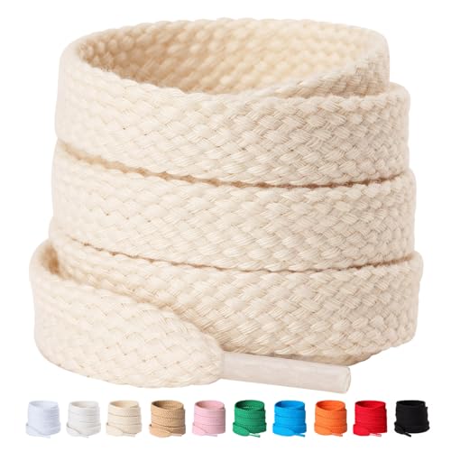 Olukssck 2 Paar 12mm Breit Flache Schnürsenkel aus 100% Baumwolle, Premium Dicke Schuhbänder für Sportschuhe Sneaker Turnschuhe und Freizeitschuhe, Cremefarben, 100cm Olukssck 2 Paar 12mm Breit Flache Schnürsenkel aus 100% Baumwolle, Premium Dicke Schuhbänder für Sportschuhe Sneaker Turnschuhe und Freizeitschuhe, Cremefarben, 100cm von Olukssck
