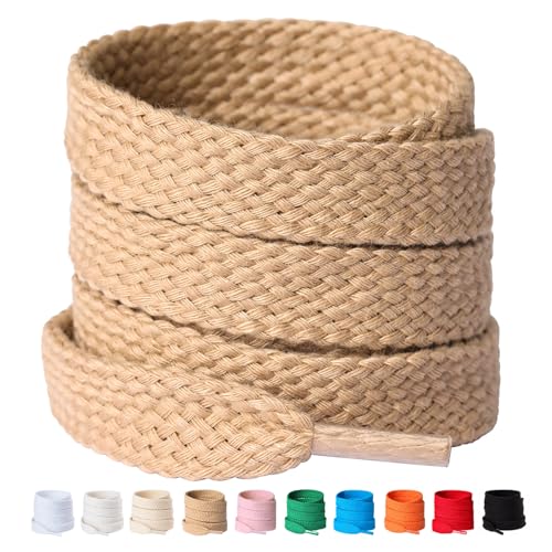 Olukssck 2 Paar 12mm Breit Flache Schnürsenkel aus 100% Baumwolle, Premium Dicke Schuhbänder für Sportschuhe Sneaker Turnschuhe und Freizeitschuhe, Khaki, 140cm Olukssck 2 Paar 12mm Breit Flache Schnürsenkel aus 100% Baumwolle, Premium Dicke Schuhbänder für Sportschuhe Sneaker Turnschuhe und Freizeitschuhe, Khaki, 140cm von Olukssck