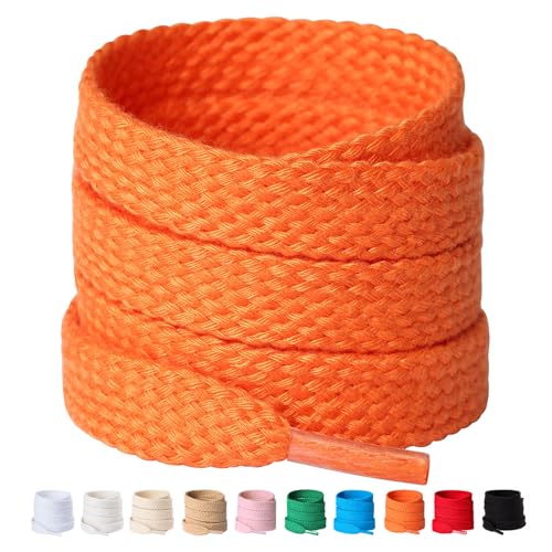 Olukssck 2 Paar 12mm Breit Flache Schnürsenkel aus 100% Baumwolle, Premium Dicke Schuhbänder für Sportschuhe Sneaker Turnschuhe und Freizeitschuhe, Orange, 100cm Olukssck 2 Paar 12mm Breit Flache Schnürsenkel aus 100% Baumwolle, Premium Dicke Schuhbänder für Sportschuhe Sneaker Turnschuhe und Freizeitschuhe, Orange, 100cm von Olukssck