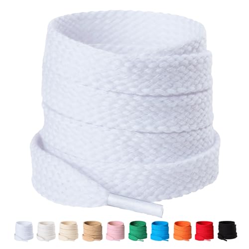 Olukssck 2 Paar 12mm Breit Flache Schnürsenkel aus 100% Baumwolle, Premium Dicke Schuhbänder für Sportschuhe Sneaker Turnschuhe und Freizeitschuhe, Weiß, 140cm Olukssck 2 Paar 12mm Breit Flache Schnürsenkel aus 100% Baumwolle, Premium Dicke Schuhbänder für Sportschuhe Sneaker Turnschuhe und Freizeitschuhe, Weiß, 140cm von Olukssck