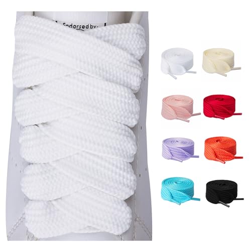 Olukssck 2 Paar 20mm Breite Flach Schnürsenkel, Reißfeste Ersatz Schuhbänder für Sneakers, Sportschuhe, Turnschuhe, Freizeitschuhe, Weiß, 140cm Olukssck 2 Paar 20mm Breite Flach Schnürsenkel, Reißfeste Ersatz Schuhbänder für Sneakers, Sportschuhe, Turnschuhe, Freizeitschuhe, Weiß, 140cm von Olukssck