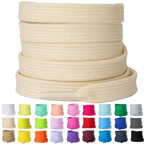 Olukssck 2 Paar 8mm Breite Flache Schnürsenkel, Reißfest Schuhbänder für Sneakers, Turnschuhe, Sportschuhe, Laufschuhe, Cremefarben, 60cm Olukssck 2 Paar 8mm Breite Flache Schnürsenkel, Reißfest Schuhbänder für Sneakers, Turnschuhe, Sportschuhe, Laufschuhe, Cremefarben, 60cm von Olukssck
