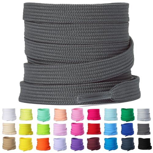 Olukssck 2 Paar 8mm Breite Flache Schnürsenkel, Reißfest Schuhbänder für Sneakers, Turnschuhe, Sportschuhe, Laufschuhe, Dunkel Grau, 60cm Olukssck 2 Paar 8mm Breite Flache Schnürsenkel, Reißfest Schuhbänder für Sneakers, Turnschuhe, Sportschuhe, Laufschuhe, Dunkel Grau, 60cm von Olukssck