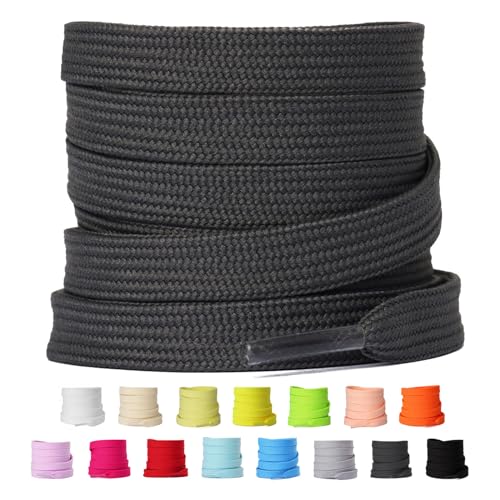 Olukssck 2 Paar 8mm Breite Flache Schnürsenkel, Reißfest Schuhbänder für Sneakers, Turnschuhe, Sportschuhe, Laufschuhe, Dunkel Grau, 90cm Olukssck 2 Paar 8mm Breite Flache Schnürsenkel, Reißfest Schuhbänder für Sneakers, Turnschuhe, Sportschuhe, Laufschuhe, Dunkel Grau, 90cm von Olukssck