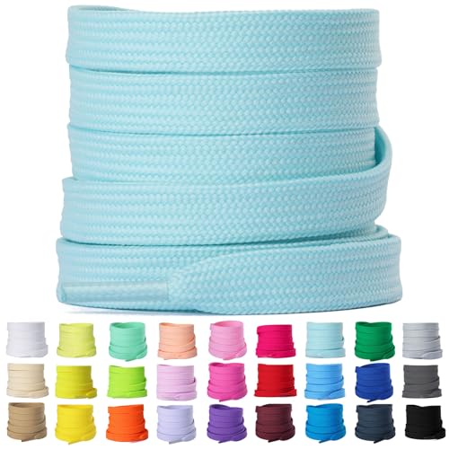 Olukssck 2 Paar 8mm Breite Flache Schnürsenkel, Reißfest Schuhbänder für Sneakers, Turnschuhe, Sportschuhe, Laufschuhe, Hellblau, 60cm Olukssck 2 Paar 8mm Breite Flache Schnürsenkel, Reißfest Schuhbänder für Sneakers, Turnschuhe, Sportschuhe, Laufschuhe, Hellblau, 60cm von Olukssck