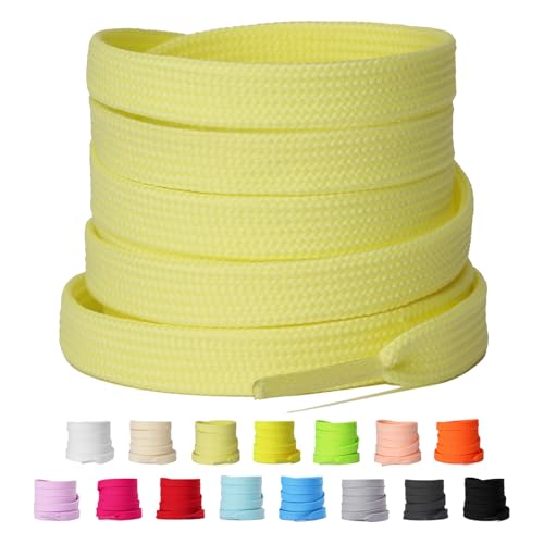 Olukssck 2 Paar 8mm Breite Flache Schnürsenkel, Reißfest Schuhbänder für Sneakers, Turnschuhe, Sportschuhe, Laufschuhe, Hellgelb, 100cm Olukssck 2 Paar 8mm Breite Flache Schnürsenkel, Reißfest Schuhbänder für Sneakers, Turnschuhe, Sportschuhe, Laufschuhe, Hellgelb, 100cm von Olukssck