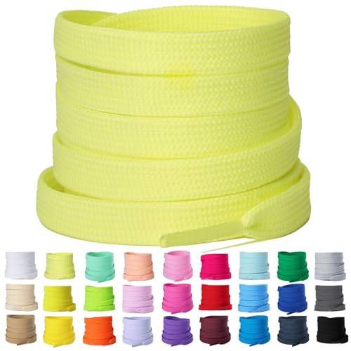 Olukssck 2 Paar 8mm Breite Flache Schnürsenkel, Reißfest Schuhbänder für Sneakers, Turnschuhe, Sportschuhe, Laufschuhe, Hellgelb, 90cm Olukssck 2 Paar 8mm Breite Flache Schnürsenkel, Reißfest Schuhbänder für Sneakers, Turnschuhe, Sportschuhe, Laufschuhe, Hellgelb, 90cm von Olukssck