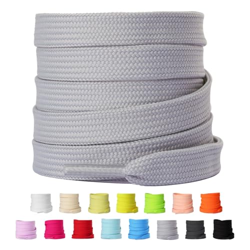 Olukssck 2 Paar 8mm Breite Flache Schnürsenkel, Reißfest Schuhbänder für Sneakers, Turnschuhe, Sportschuhe, Laufschuhe, Hellgrau, 100cm Olukssck 2 Paar 8mm Breite Flache Schnürsenkel, Reißfest Schuhbänder für Sneakers, Turnschuhe, Sportschuhe, Laufschuhe, Hellgrau, 100cm von Olukssck