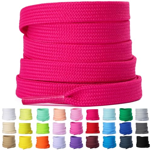 Olukssck 2 Paar 8mm Breite Flache Schnürsenkel, Reißfest Schuhbänder für Sneakers, Turnschuhe, Sportschuhe, Laufschuhe, Hot Pink, 100cm von Olukssck