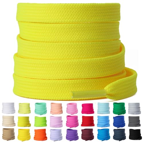Olukssck 2 Paar 8mm Breite Flache Schnürsenkel, Reißfest Schuhbänder für Sneakers, Turnschuhe, Sportschuhe, Laufschuhe, Neon Gelb, 120cm Olukssck 2 Paar 8mm Breite Flache Schnürsenkel, Reißfest Schuhbänder für Sneakers, Turnschuhe, Sportschuhe, Laufschuhe, Neon Gelb, 120cm von Olukssck