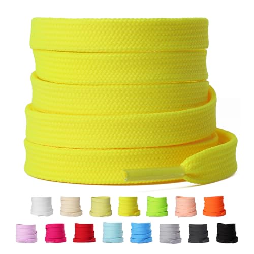 Olukssck 2 Paar 8mm Breite Flache Schnürsenkel, Reißfest Schuhbänder für Sneakers, Turnschuhe, Sportschuhe, Laufschuhe, Neon Gelb, 60cm Olukssck 2 Paar 8mm Breite Flache Schnürsenkel, Reißfest Schuhbänder für Sneakers, Turnschuhe, Sportschuhe, Laufschuhe, Neon Gelb, 60cm von Olukssck