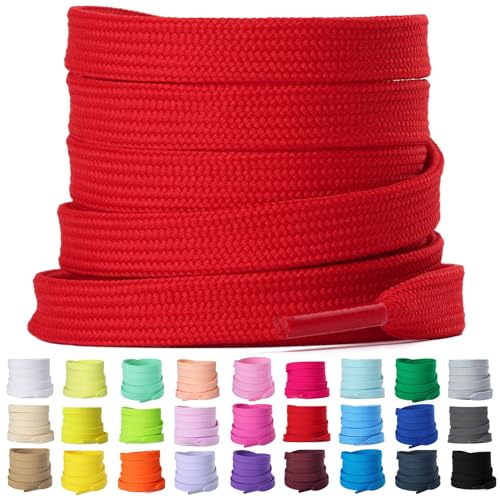 Olukssck 2 Paar 8mm Breite Flache Schnürsenkel, Reißfest Schuhbänder für Sneakers, Turnschuhe, Sportschuhe, Laufschuhe, Rot, 60cm Olukssck 2 Paar 8mm Breite Flache Schnürsenkel, Reißfest Schuhbänder für Sneakers, Turnschuhe, Sportschuhe, Laufschuhe, Rot, 60cm von Olukssck