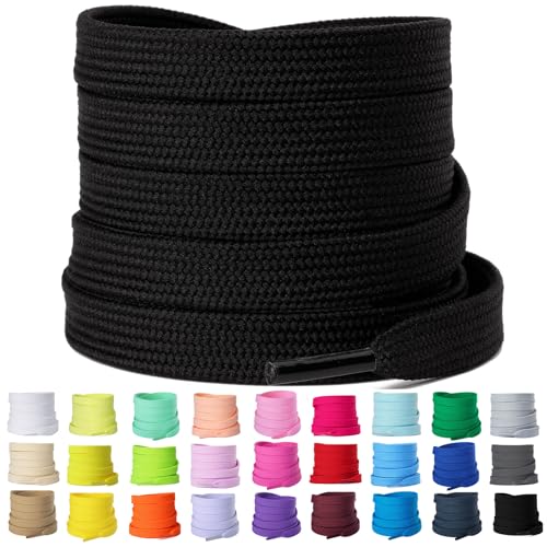 Olukssck 2 Paar 8mm Breite Flache Schnürsenkel, Reißfest Schuhbänder für Sneakers, Turnschuhe, Sportschuhe, Laufschuhe, Schwarz, 160cm Olukssck 2 Paar 8mm Breite Flache Schnürsenkel, Reißfest Schuhbänder für Sneakers, Turnschuhe, Sportschuhe, Laufschuhe, Schwarz, 160cm von Olukssck