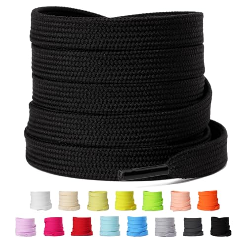Olukssck 2 Paar 8mm Breite Flache Schnürsenkel, Reißfest Schuhbänder für Sneakers, Turnschuhe, Sportschuhe, Laufschuhe, Schwarz, 60cm Olukssck 2 Paar 8mm Breite Flache Schnürsenkel, Reißfest Schuhbänder für Sneakers, Turnschuhe, Sportschuhe, Laufschuhe, Schwarz, 60cm von Olukssck