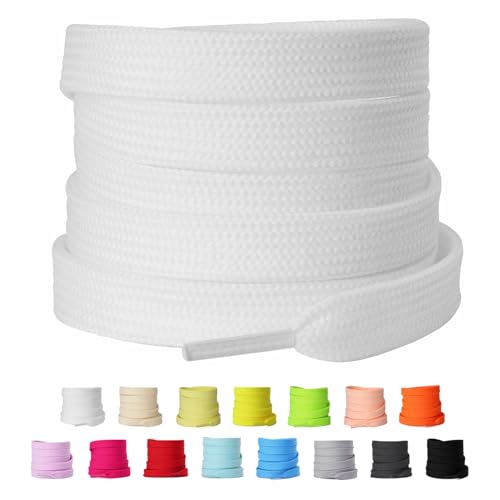 Olukssck 2 Paar 8mm Breite Flache Schnürsenkel, Reißfest Schuhbänder für Sneakers, Turnschuhe, Sportschuhe, Laufschuhe, Weiß, 90cm Olukssck 2 Paar 8mm Breite Flache Schnürsenkel, Reißfest Schuhbänder für Sneakers, Turnschuhe, Sportschuhe, Laufschuhe, Weiß, 90cm von Olukssck