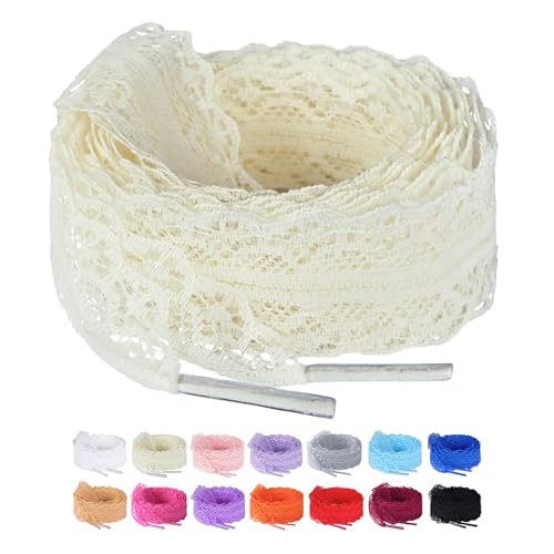 Olukssck 2 Paar Damen Flache Schnürsenkel mit Blumen Spitze und Hohle Design, 3cm Breit Ersatz Schuhbänder für Sneakers, Sportschuhe und Laufschuhe, Cremefarben, 100cm Olukssck 2 Paar Damen Flache Schnürsenkel mit Blumen Spitze und Hohle Design, 3cm Breit Ersatz Schuhbänder für Sneakers, Sportschuhe und Laufschuhe, Cremefarben, 100cm von Olukssck