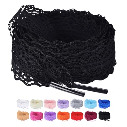 Olukssck 2 Paar Damen Flache Schnürsenkel mit Blumen Spitze und Hohle Design, 3cm Breit Ersatz Schuhbänder für Sneakers, Sportschuhe und Laufschuhe, Schwarz, 100cm Olukssck 2 Paar Damen Flache Schnürsenkel mit Blumen Spitze und Hohle Design, 3cm Breit Ersatz Schuhbänder für Sneakers, Sportschuhe und Laufschuhe, Schwarz, 100cm von Olukssck