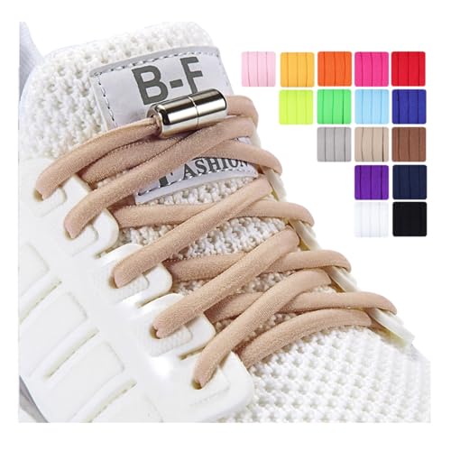 Olukssck 2 Paar Elastische Schnürsenkel mit ohne binden - Schnellschnürsystem mit Metall Lock, Set für Läufer, Kinder, 105cm Länge Ø 5 mm, Beige Olukssck 2 Paar Elastische Schnürsenkel mit ohne binden - Schnellschnürsystem mit Metall Lock, Set für Läufer, Kinder, 105cm Länge Ø 5 mm, Beige von Olukssck
