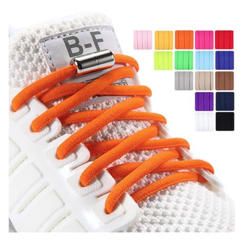 Olukssck 2 Paar Elastische Schnürsenkel mit ohne binden - Schnellschnürsystem mit Metall Lock, Set für Läufer, Kinder, 105cm Länge Ø 5 mm, Orange Olukssck 2 Paar Elastische Schnürsenkel mit ohne binden - Schnellschnürsystem mit Metall Lock, Set für Läufer, Kinder, 105cm Länge Ø 5 mm, Orange von Olukssck
