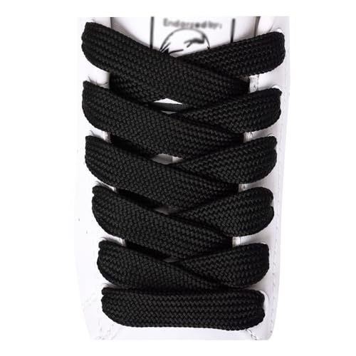 Olukssck 2 Paar- Flach Schnürsenkel [15mm breit ] Premium Dicke-Schuhbänder für Turnschuhe, Sportschuhe, Sneakers, Freizeitschuhe, Schwarz, 76cm von Olukssck