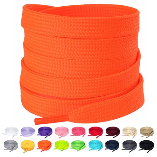 Olukssck 2 Paar- Flache Schnürsenkel[10 mm breit ] Premium Ersatz-Schuhbänder für Turnschuhe, Sportschuhe, Sneakers, Freizeitschuhe, Orange, 145cm von Olukssck