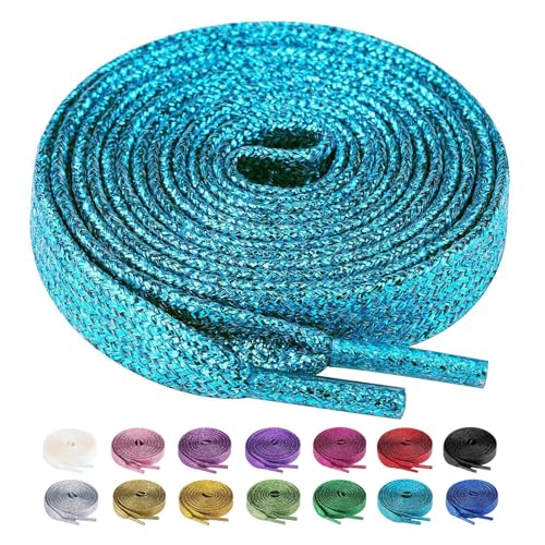 Olukssck 2 Paar Glitzer Schnürsenkel für Sportschuhe und Sneaker, Farbige Flache Schuhbänder 10mm breit, Blau, 160cm Olukssck 2 Paar Glitzer Schnürsenkel für Sportschuhe und Sneaker, Farbige Flache Schuhbänder 10mm breit, Blau, 160cm von Olukssck