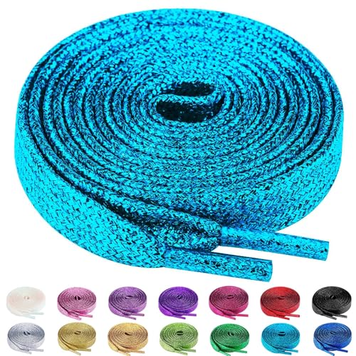 Olukssck 2 Paar Glitzer Schnürsenkel für Sportschuhe und Sneaker, Farbige Flache Schuhbänder 10mm breit, Blau, 80cm Olukssck 2 Paar Glitzer Schnürsenkel für Sportschuhe und Sneaker, Farbige Flache Schuhbänder 10mm breit, Blau, 80cm von Olukssck