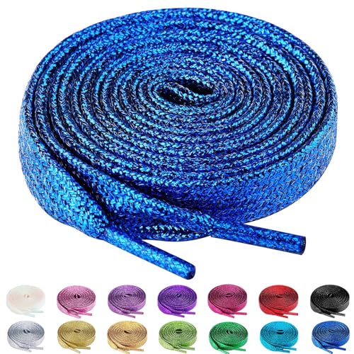 Olukssck 2 Paar Glitzer Schnürsenkel für Sportschuhe und Sneaker, Farbige Flache Schuhbänder 10mm breit, Dunkel Blau, 100cm Olukssck 2 Paar Glitzer Schnürsenkel für Sportschuhe und Sneaker, Farbige Flache Schuhbänder 10mm breit, Dunkel Blau, 100cm von Olukssck